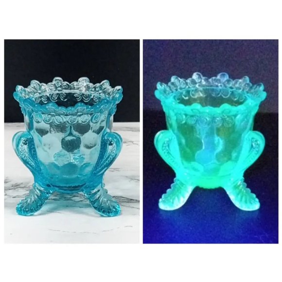 Degenhart Glass Forget Me Not Trinket Toothpick Paperweight Vtg - Picture 1 of 9